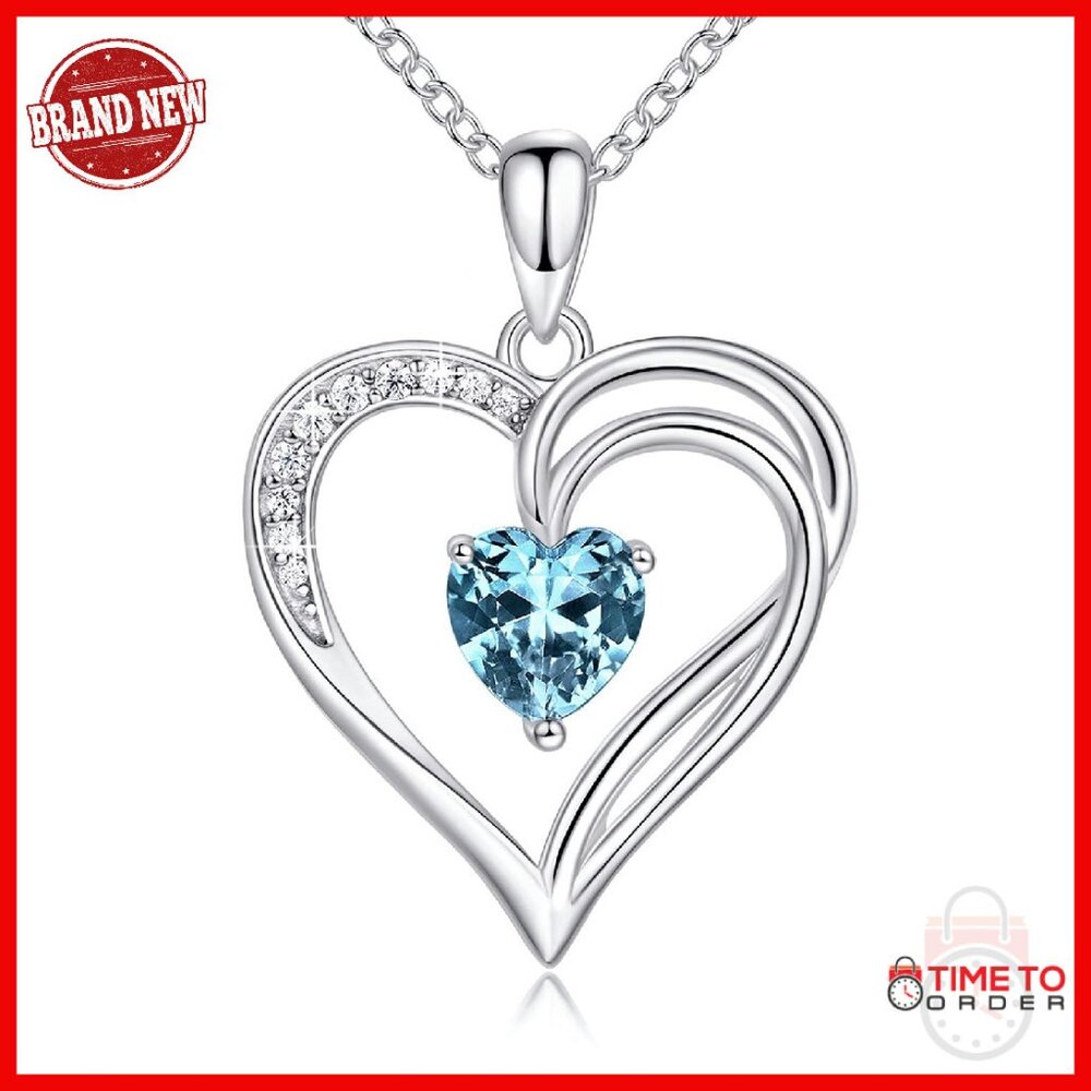Sterling Silver Heart Birthstone Necklace 17" Chain With Extender
